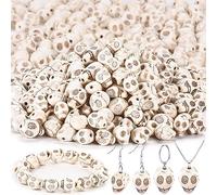 90 Pcs Halloween Skull Beads, Skulls Charms Mini Skeleton Mini Skulls, Natural Bone Colored Miniatures Realistic Looking Skull Head Beads for Crafts Halloween Jewelry Making Home Party Accessories