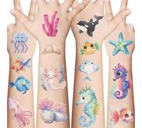 90 PCS Ocean Life Temporary Tattoos Sea Themed Birthday Party Decorations Favors Supplies Under Sea Animals Tattoo Stickers for Kids Boys Girls Gifts Goodie Bags Fillers Prizes Rewards