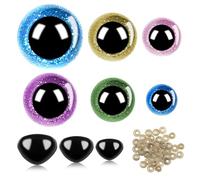 90 pcs Safety Eyes and Safety Noses for Crochet Toys, 10-20 mm Knitted Toy Safety Eyes and Nose with Washers, Eyes for Crafting with Glitter Color for DIY Gifts/Decorations/Doll
