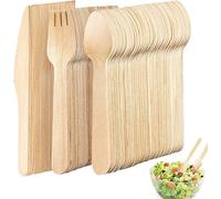 90 PCS Wooden Cutlery Set, Disposable Biodegradable Wood Eco Friendly, 30 Spoon, 30 Forks, 30 Knives, Ideal for Wedding, Picnic, Party, Christmas and Home Daily Use