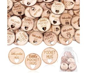 90 Pcs Wooden Round Pocket Hug Token Gift Bulk with 3 Pcs Organza Bags for Lover Colleagues Coworkers Inspirational Appreciation Pocket Family Birthday Celebration of Life Funeral Love Gifts (Round)