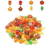 90 Pieces Acrylic Gems Leaves Mini Acrylic Pumpkin Maple Leaves Acorns Crystals Gems for Thanksgiving Home Decor Autumn Table Scatters Decoration Favor Vase Filler(6 Colors)