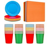 90 Pieces Rainbow Party Supplies Rainbow Cocktail Luncheon Beverage Serviette 2 Ply Party Multicolor Napkins Disposable Paper Cups Plates for DIY Birthday Holiday Party