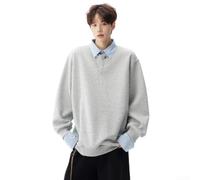 90% Polyester Men's College Style Pullover Shirt Black White(Grey XXL)