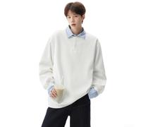 90% Polyester Men's College Style Pullover Shirt Black White(White M)