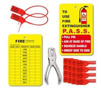 90 Sets Fire Extinguisher Tags Monthly Inspection Tear-Resistant Numbered Plastic Tamper-Evident Cable Ties Easy to Punch Includes Handheld Hole Puncher- Red