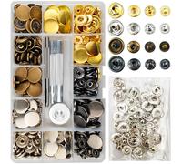 90 Sets Press Stud Set, 17 mm 4 Colours Brass Snap Buttons, Metal Press Studs with Fixing Tool Kit for Sewing, Leather, Clothes, Jackets, Jeans, Carry, Wallet, Handbag