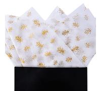 90 Sheets White with Gold Bee Tissue Paper Bulk,20" x 14",Gold Bee Design Tissue Paper for Gift Bags,Gold Bee Gift Wrapping Tissue Paper for Bee Party