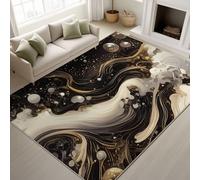 90 x 150 cm Black Machine Washable Rugs Fluid Swirls Metallic Spheres Area Rug Minimal Abstract Modern Non-Slip Fashionable Victorian Artistic Short Pile rugs for Study Living Room