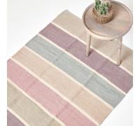 (90 x 150 cm, Blue Beige) Cotton Chenille Striped Rug