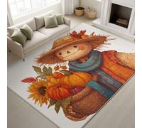 90 x 150 cm - Grey Fluffy Area Rugs Scarecrow Pumpkin Leaves Sunflower Rugs Cartoon Hand-drawn Warm Non Shedding Cute Autumn Decorative Easy Clean Rug for Bedroom Study