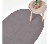 HOMESCAPES Dark Grey Handmade Braided Oval Rug For Bedroom & Living Room Reversible Woven Cotton Rug, 90 x 150 cm