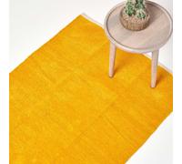 HOMESCAPES Cotton Plain Chenille Rug with Natural Trim - Mustard - 90 x 150 cm