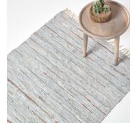 Homescapes Leather Glitter Rug Silver And Natural,90 X 150 Cm