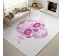 90 x 150 cm - White Fluffy Area Rugs Skull Floral Wrap Rugs Cute Cartoon Minimalist Non Shedding Halloween Fun Easy Clean Rug for Bedroom