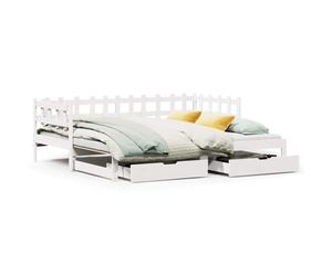 (90 x 190 cm) vidaXL Daybed with Trundle and Drawers without Mattress White 90x190 cm Single
