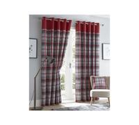 (90 x 90" (229x229cm)) Red curtains eyelet ring top lined curtains tartan check ready made