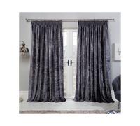 (90" x 90", Charcoal Grey) OHS Crushed Velvet Pencil Pleat Curtains Ready Made Pair Fully Lined Tape Top