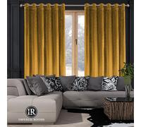 (90" x 90") Yellow Curtains Velvet Ring Top Pair Ready Made UK