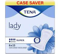90 x Tena Lady Super Incontinence Pads for Women, 6 Packs of 15, with Medium to Heavy Bladder Weakness,Highly Absorbent Pad for Women