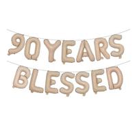 90 Years Blessed Multicolor Glitter Balloon Banner, 90th Birthday/Wedding Anniversary Party Decorations Bunting Sign Backdrops (90 YEARS BLESSED Caramel)
