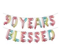 90 Years Blessed Multicolor Glitter Balloon Banner, 90th Birthday/Wedding Anniversary Party Decorations Bunting Sign Backdrops (90 YEARS BLESSED Rainbow)
