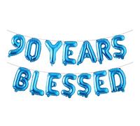 90 Years Blessed Multicolor Glitter Balloon Banner, 90th Birthday/Wedding Anniversary Party Decorations Bunting Sign Backdrops (90 YEARS BLESSED Blue)