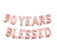 90 Years Blessed Multicolor Glitter Balloon Banner, 90th Birthday/Wedding Anniversary Party Decorations Bunting Sign Backdrops (90 YEARS BLESSED Rose Gold)