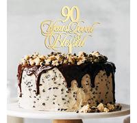 90 Years Loved & Blessed Cake Topper, 90th Birthday/Anniversary Cake Topper, 90th Birthday / 90th Anniversary Party Decoration Supplies, Personalized/Custom Cake Topper, Mirror Gold, Made in the USA