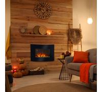 900/1800W LED Curved Glass Electric Wall Mounted Fire Place-Black