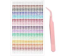 900 PCS Rhinestone Sticker, 3mm/4mm/5mm Self Adhesive Rhinestones, Round Crystal Gems with Tweezers, 15 Colors Self Adhesive Gems Stickers for DIY Crafts, Face Nail Makeup