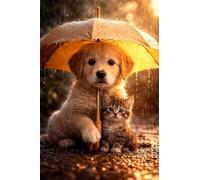 900 Piece Jigsaw Puzzles for Adults - Umbrella Dog Cat - Eco Matte Anti-Glare Print, Precision Fit Interlocking Pieces with Letter Zone Backing 34.3x13.39 inch