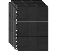 900 Pockets Trading Card Sleeve Pages, 50 Pack 9 Pocket Double-Sided Baseball Card Sheets for 3 Ring Binder, 11 Holes Card Protectors for Sports & Game Cards, Business Cards, Coupons (Black)