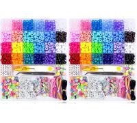 900 Pony Beads, 200 Letter Beads Jewelry, 60 Colorful Clay Bead, Kandi Bracelet Making Kit for Girls, 30 M Elastic Rope, Scissors Tweezers, DIY Crafts Necklace Make Party Gifts (Pack of 2)
