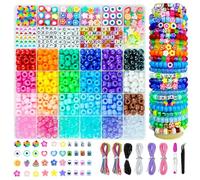 900 Pony Beads, 200 Letter Beads Jewelry, 60 Colorful Clay Bead, Kandi Bracelet Making Kit for Girls, 30 M Elastic Rope, Scissors Tweezers, DIY Crafts Necklace Make Party Gifts