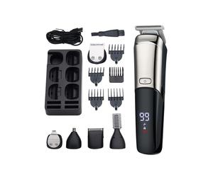 (900 silver black) 6-in-1 multi-functional waterproof hair clipper shaver LCD digital display men's electric push-scissor shaver nose device