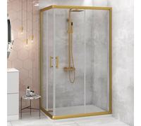 900 x 700mm Sliding Doors Corner Entry Shower Enclosure Brushed Gold 6mm Glass Screen Cubicles