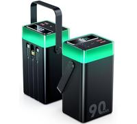 90000mAh Power Bank, Powerbank 35W Fast Charging with 3 Outputs, 3 Built-in Cables, Digital Display, LED Flashlight & RGB Light, Portable Charger for Camping, Emergencies (Black)