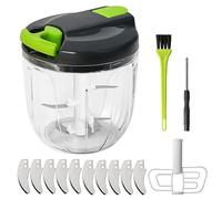 900ml Manual Food Chopper, K Kwokker Manual Food Processor Pull String with 10 Sharp 420 Stainless Steel Blades, Vegetable Chopper Shredder, Onion Slicer Cutter Dicer Grinder with Brush&Screwdriver