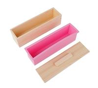 900ML Rectangle Silicone Soap Mold with Lid DIY Tool for Baking Cake Ice Chocolate Food Grade Safe Non High Temperature Resistant Wooden Shell Dishwasher Safe Pink