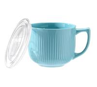 900mL Soup Bowl,Ceramic Soup Mug,Microwave Mug with Lid,Large Porridge Bowls with Handle,Microware Cup Containers for Ramen,Noodle,Oatmeal,Yogurt,Cereal,Salad,Breakfast (Blue)