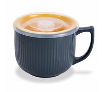 900mL Soup Bowl,Ceramic Soup Mug,Microwave Mug with Lid,Large Porridge Bowls with Handle,Microware Cup Containers for Ramen,Noodle,Oatmeal,Yogurt,Cereal,Salad,Breakfast (Grey)