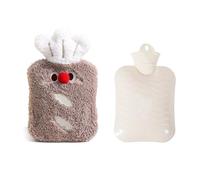900ml Square Hot Water Bottle with Cute Plush Cover - Leak-Proof Design for Menstrual Cramp & Muscle Pain Relief, Reusable Hot/Cold Therapy Pack (Khaki)