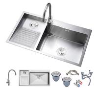 900mm Basin Sink with Washboard Stainless Steel Kitchen Sink with Tap Household Pool Balcony Room Sink Easy Clean Double Bowl