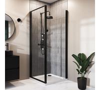 900mm Black 8mm Glass Square Hinged Shower Enclosure - Pavo