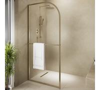 900mm Brushed Brass Curved Glass Shower Screen for Wet Room & Walk In Shower - Raya