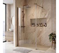 900mm Brushed Bronze Shower Screen for Wet Room & Walk In Shower with 300mm Hinged Flipper Return Panel - Corvus