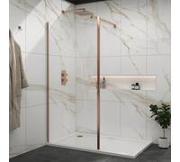 900mm Brushed Bronze Walk in Wet Room Shower Screen with Outer Frame 8mm Easy Clean Toughened Safety Glass & Top Support Arm