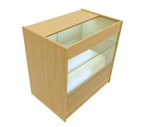 (900mm W - 2 Display Shelves - With LED's, Maple) Shop Counter LED Light B 900mm Lockable Sliding Doors 2 Keys Retail Storage Unit Display Showcase Cabinet Reception Desk