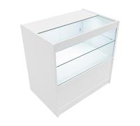 (900mm W - 2 Display Shelves - With LED's, White) Shop Counter LED Light B 900mm Lockable Sliding Doors 2 Keys Retail Storage Unit Display Showcase Cabinet Reception Desk